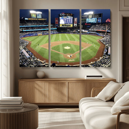 87666-MGV-CV-36X24-City Field Stadium Wall Art Canvas Print, Framed New York Stadium Art Picture Print, Citi Field Stadium Perfect Sport Room Decor