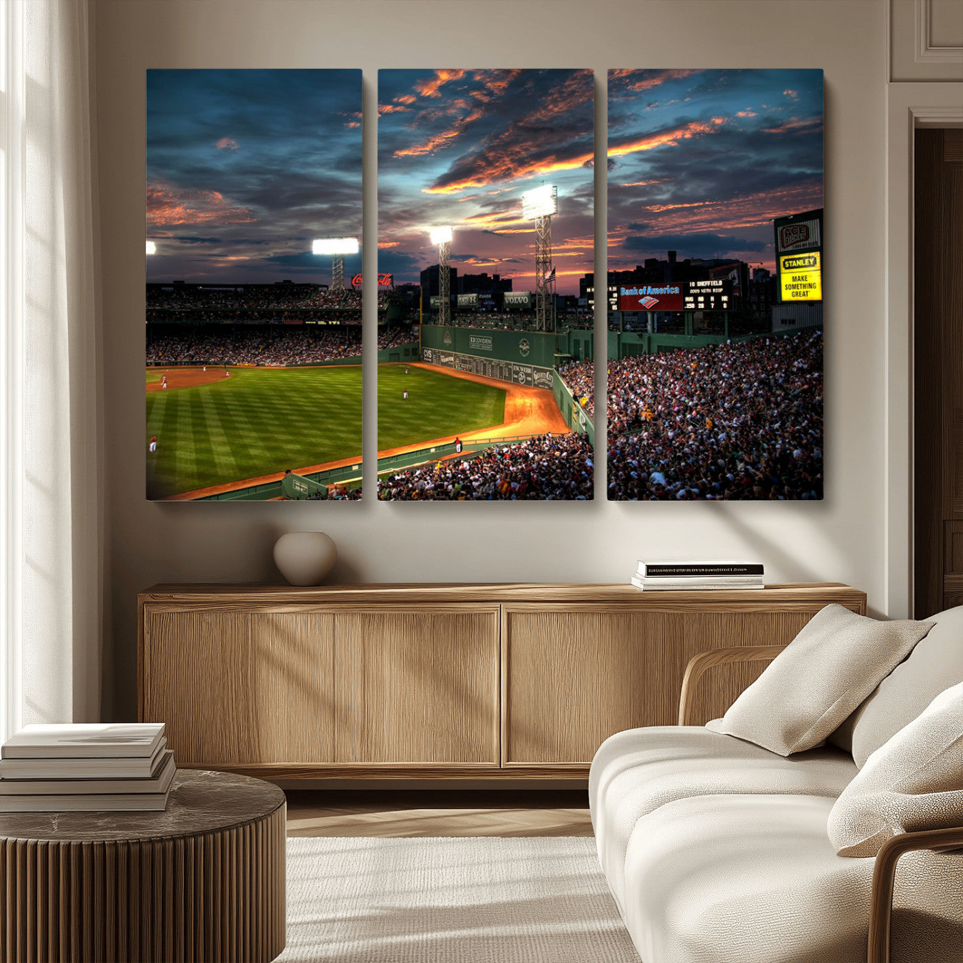 66781-MGV-CV-36X24-Baseball Stadium Wall Art – Canvas Print Evening Game Field Packed Crowd Sunset Sky Sports Photography, Dynamic Decor for Game