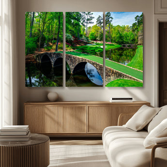 57655-MGV-CV-36X24-Golf Course Wall Art – Canvas Print Scenic Green Fairway Stone Bridge Water Reflection Landscape, Classic Sports Decor for Office,