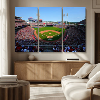 90998-MGV-CV-36X24-Baseball Stadium Wall Art – Canvas Print Day Game Field Packed Crowd Bright Blue Sky Sports Photography, Classic Decor for Game