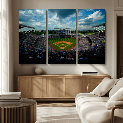 37127-MGV-CV-36X24-Kauffman Stadium Wall Art Canvas Print, Framed Kansas City Royals Field Art Picture Print, Baseball Stadium Perfect Sport Room