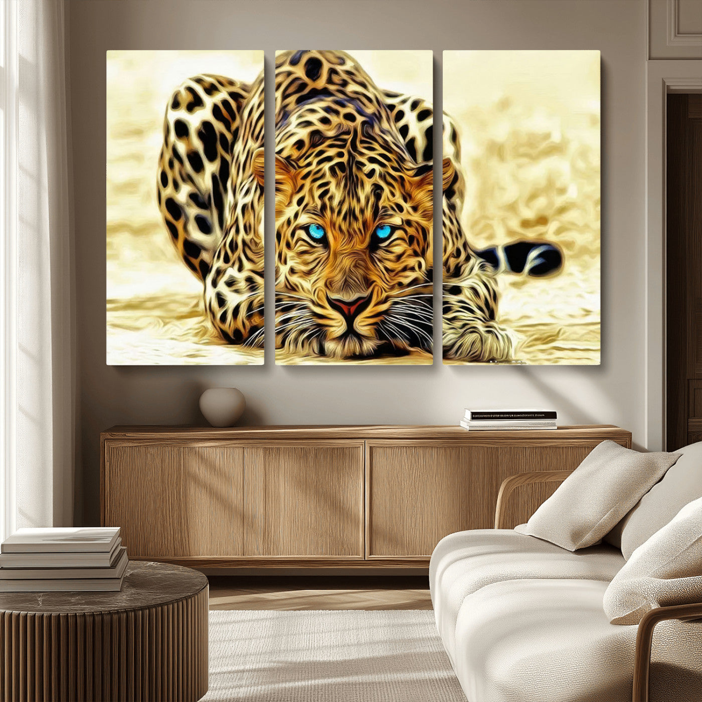 45281-MGV-CV-36X24-Blue Eye Leopard Wall Art Canvas Print, Framed Leopard Painting Art Picture Print, Big Cat Perfect Safari Wildlife Decor Artwork