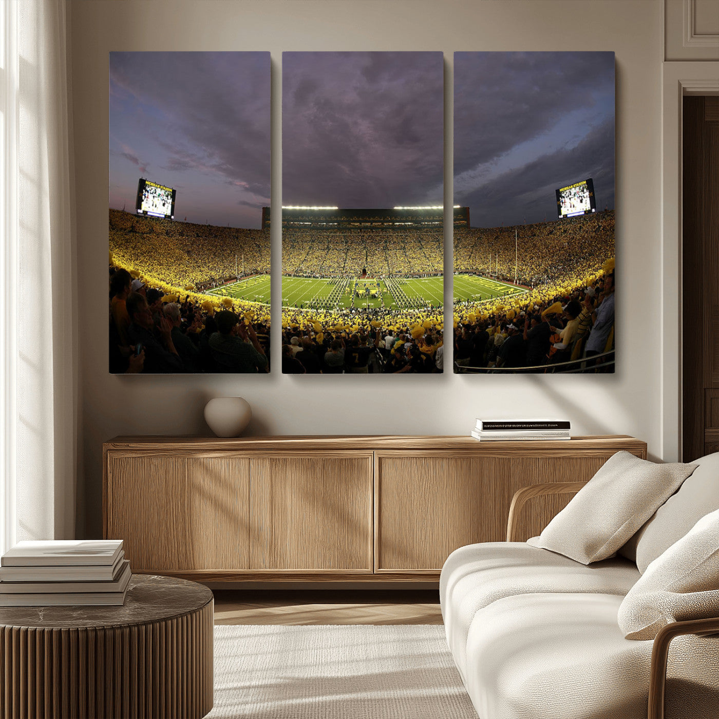 72404-MGV-CV-36X24-Michigan Wolverine Stadium Wall Art Canvas Print, Framed Michigan Stadium Art Picture Print, Football Stadium Perfect Sport Room