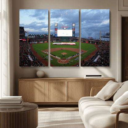 44631-MGV-CV-36X24-Oracle Park Stadium Wall Art Canvas Print, Framed San Francisco Giants Art Picture Print, Giants Stadium Field Perfect Sports Room