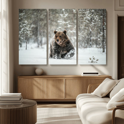 43350-MGV-CV-36X24-Wild Bear in Snow Wall Art – Majestic Wildlife Photography Print, Winter Forest Nature Decor for Cabin, Lodge, Rustic Home,