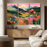 99638-MGV-CV-36X24-Sunset Meadow Wall Art – Panoramic Mountain Landscape with Wildflowers Canvas Print, Vibrant Nature Decor for Living Room, Bedroom