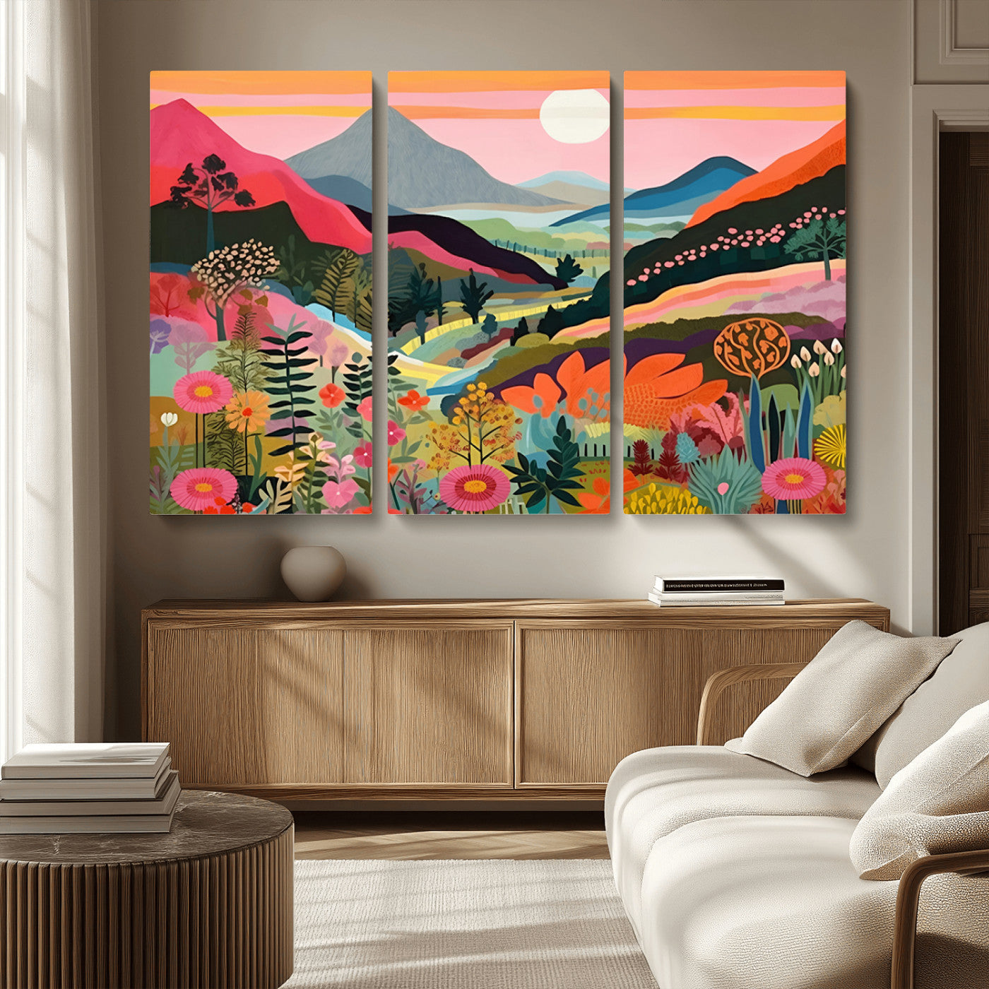 61376-MGV-CV-36X24-Floral Valley Wall Art – Panoramic Mountain Landscape Canvas Print, Vibrant Nature Decor for Living Room, Office, or Bedroom