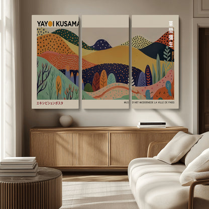 11242-MGV-CV-36X24-Kusama Wall Art – Abstract Colorful Hills Canvas Print, Modern Japanese Inspired Landscape Poster for Living Room, Office or