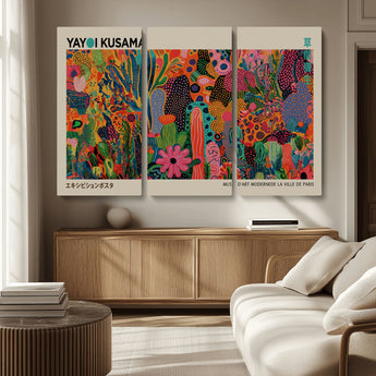 40791-MGV-CV-36X24-Kusama Inspired Wall Art – Vibrant Abstract Floral Jungle Canvas Print, Bold Pop Art Botanical Decor for Living Room, Bedroom, or