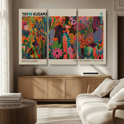 40791-MGV-CV-36X24-Kusama Inspired Wall Art – Vibrant Abstract Floral Jungle Canvas Print, Bold Pop Art Botanical Decor for Living Room, Bedroom, or
