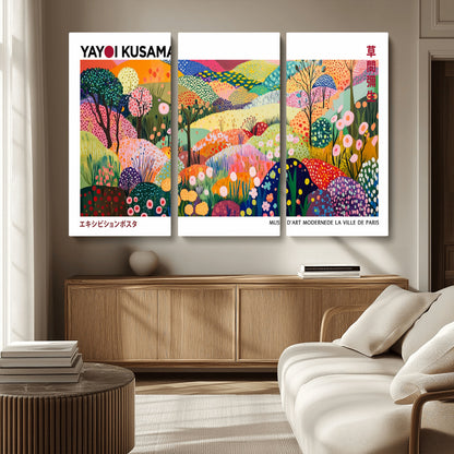 75201-MGV-CV-36X24-Yayoi Kusama Floral Wall Art – Vibrant Abstract Landscape Canvas Print, Modern Pop Art Poster for Living Room, Bedroom, or Gallery