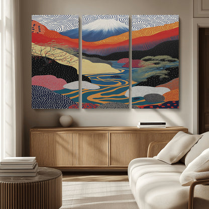 32131-MGV-CV-36X24-Japanese Mount Fuji Wall Art – Abstract Landscape Canvas Print with Swirling Sky & River, Modern Minimalist Asian Inspired Poster