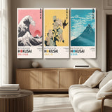 Katsushika-MGV-CV-36X24-Katsushika Hokusai Wall Art Set – The Great Wave, Hydrangea and Swallow, Fine Wind Canvas Prints, Japanese Ukiyo e Style Home and