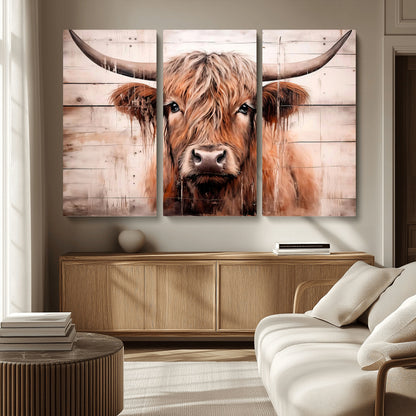 93730-MGV-CV-36X24-Scottish Cow Wall Art Canvas Print, Framed Longhorn Cow Art Picture Print, Highland Cattle Perfect Rustic Farmhouse Decor Artwork