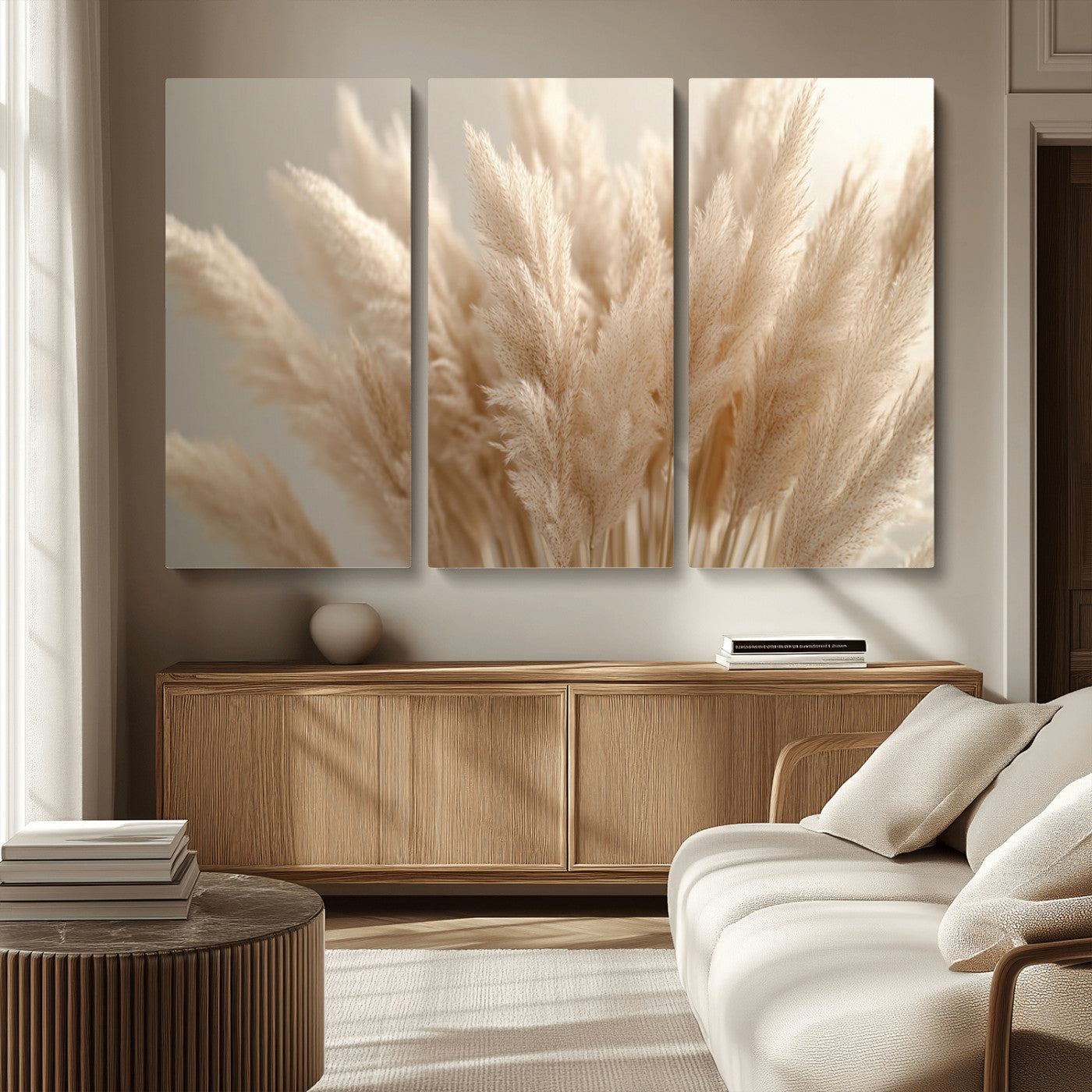 50300-MGV-CV-36X24-Pampas Grass Wall Art Canvas Print, Framed Minimalist Pampas Grass Art Picture Print, Beige Pampas Grass Perfect Minimalist Boho