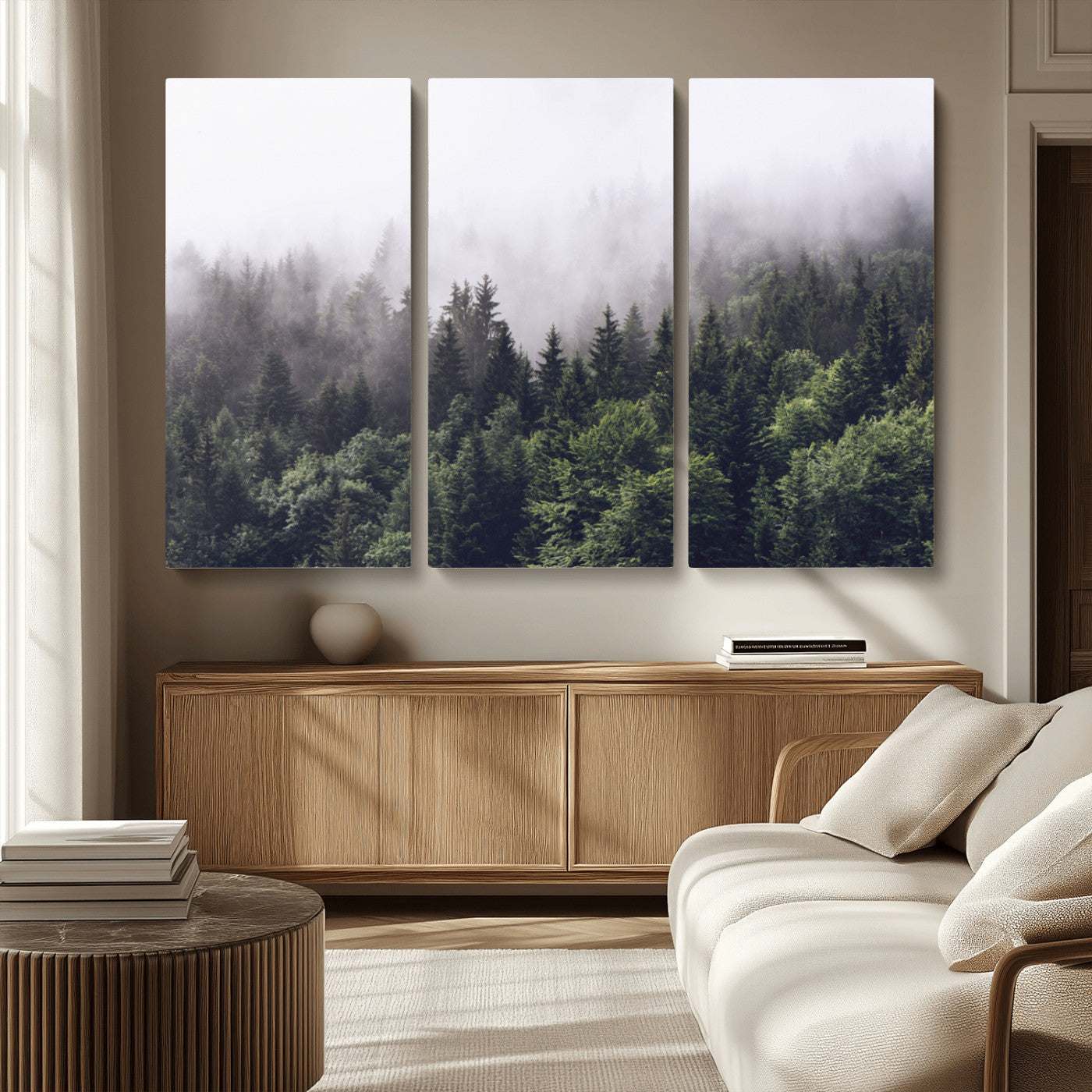 42578900-MGV-CV-36X24-Misty Forest Wall Art – Serene Mountain Pine Tree Canvas Print, Nature Landscape Decor for Bedroom, Living Room, Office or Rustic