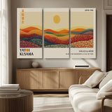 88180-MGV-CV-36X24-Yayoi Kusama Landscape Wall Art – Abstract Dotted Mountain Canvas Print, Retro Sun Poster for Modern Living Room, Office or