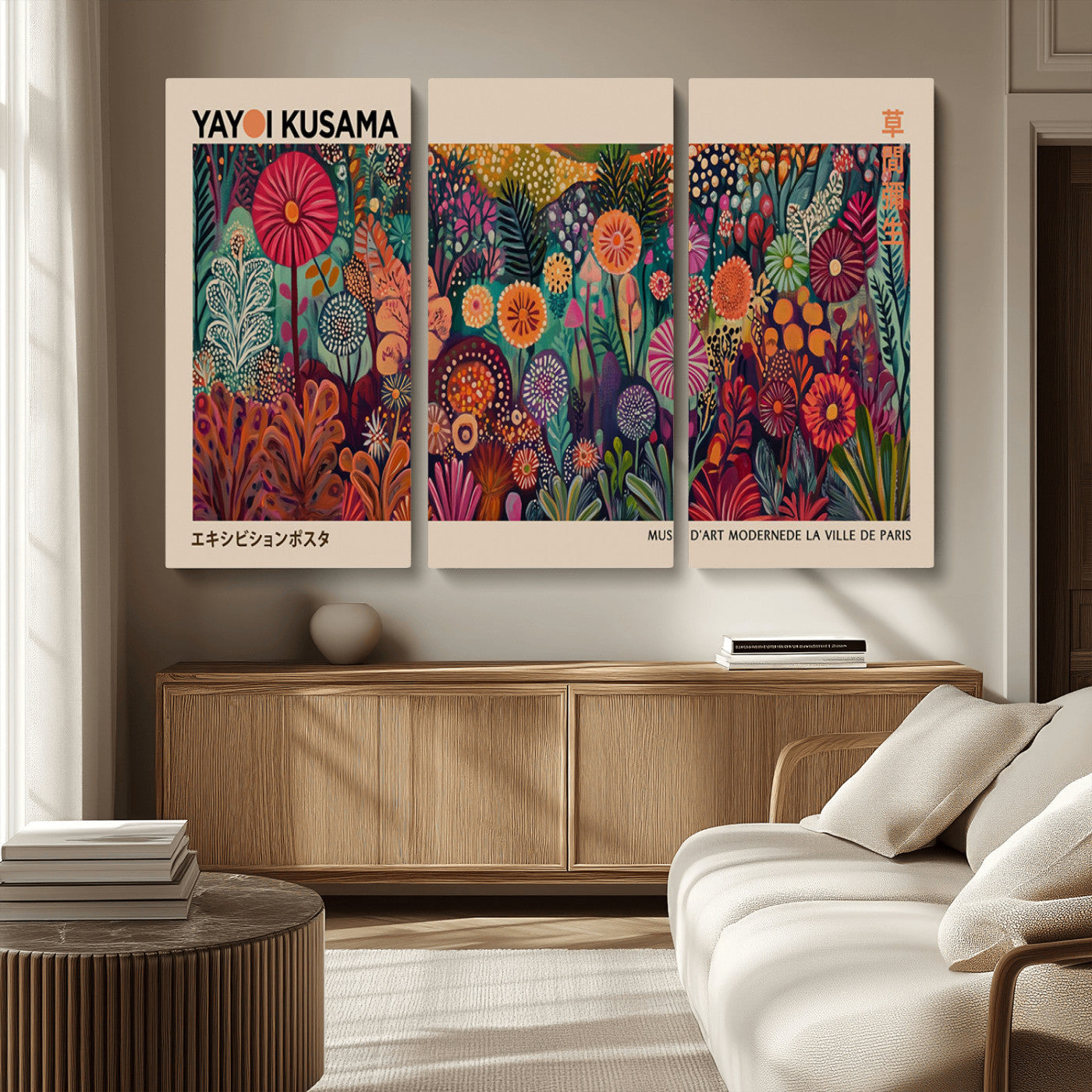 51280-MGV-CV-36X24-Abstract Yayoi Kusama Wall Art Canvas Print, Framed Japanese Wabi Sabi Art Picture Print, Yayoi Kusama Perfect Abstract Modern