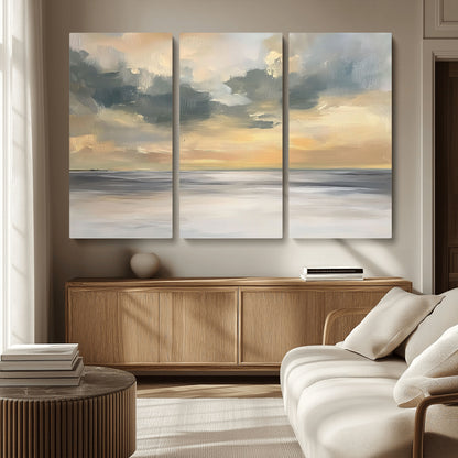 45544-MGV-CV-36X24-Ocean Sunset Wall Art – Serene Seascape Canvas Print with Golden Sky and Calm Water, Coastal Beach Artwork for Living Room,