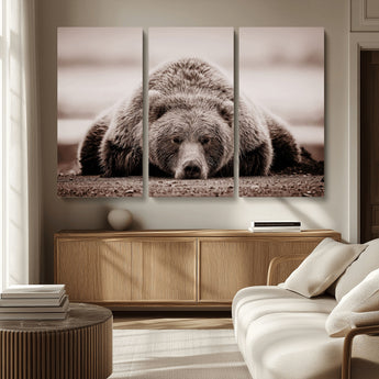 20611-MGV-CV-36X24-Grizzly Bear Wall Art – Majestic Wildlife Sepia Canvas Print, Rustic Nature Animal Artwork for Cabin, Lodge, Living Room, Bedroom,
