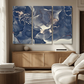 28282-MGV-CV-36X24-Blue Abstract Wall Art – Modern Ink Swirl Canvas Print, Contemporary Navy and Gold Painting for Living Room, Bedroom, Office or