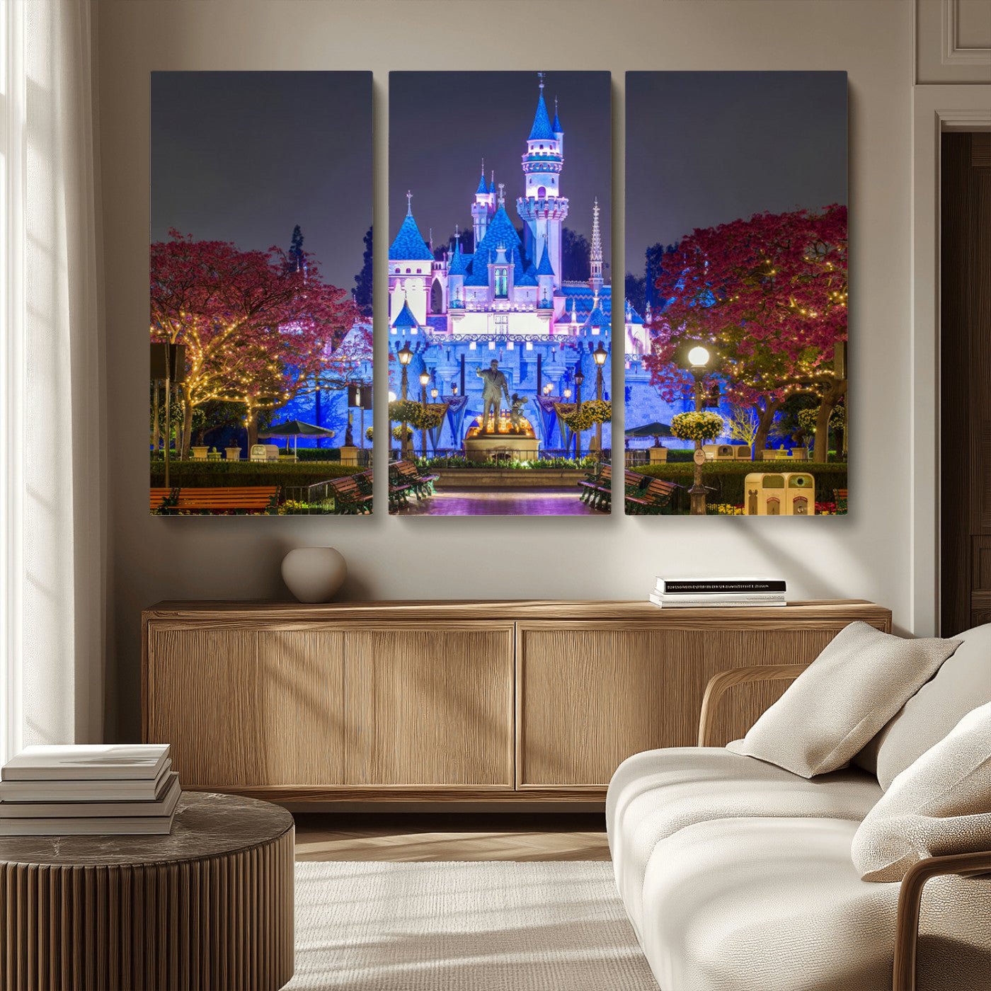 66710-MGV-CV-36X24-Enchanted Castle Wall Art – Magical Night Scene Canvas Print with Glowing Lights, Fantasy Architecture Artwork for Living Room,