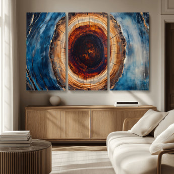 30457-MGV-CV-36X24-Tree Ring Wall Art – Abstract Wood Grain Canvas Print with Brown and Blue Swirl, Rustic Nature Inspired Artwork for Living Room,