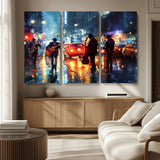 94605-MGV-CV-36X24-City Jazz Night Wall Art – Vibrant Music Canvas Print Featuring Saxophone, Guitar and Bass Players, Urban Street Scene Artwork for