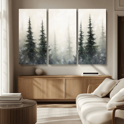 33241-MGV-CV-36X24-Misty Forest Wall Art Canvas Print, Framed Foggy Pines Art Picture Print, Forest Haze Perfect Rustic Minimalist Decor Artwork