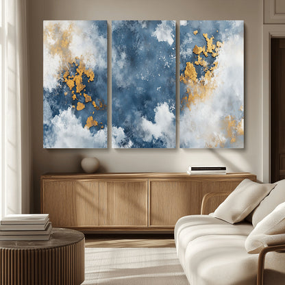 39575-MGV-CV-36X24-Blue and Gold Abstract Wall Art – Modern Canvas Print Featuring Cloudy Textures with Metallic Accents, Contemporary Artwork for