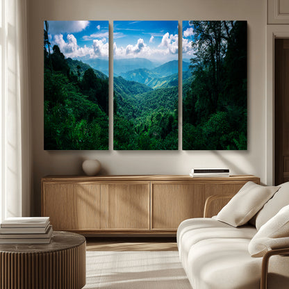 74439378-MGV-CV-36X24-Tropical Jungle Wall Art Canvas Print, Framed Lush Valley Art Picture Print, Forest Mountains Perfect Tropical Wilderness Decor
