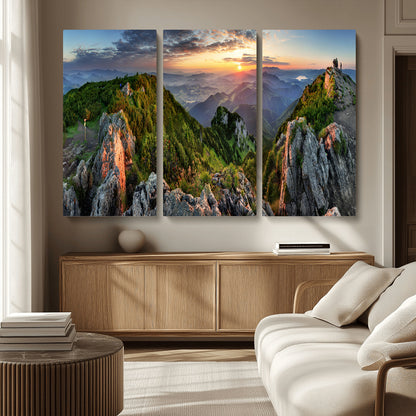 51582565-MGV-CV-36X24-Mountain Sunrise Panorama Wall Art – Scenic Landscape Canvas Print, Hiking Adventure Nature Photography, Large Mountain Range Wall