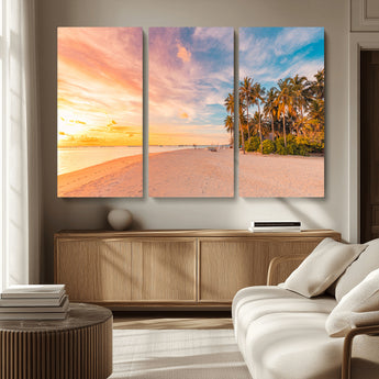 41542880-MGV-CV-36X24-Tropical Beach Wall Art Canvas Print, Framed Palm Trees Art Picture Print, Sunset Shore Perfect Tropical Coastal Decor Artwork
