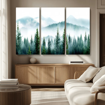 16716676-MGV-CV-36X24-Pine Forest Wall Art Canvas Print, Framed Misty Mountains Art Picture Print, Foggy Trees Perfect Moody Forest Decor Artwork