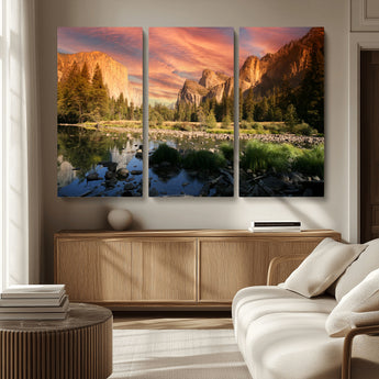 31199457-MGV-CV-36X24-Yosemite Valley Wall Art Canvas Print, Framed El Capitan Art Picture Print, Sunset Sky Perfect Vibrant Western Decor Artwork
