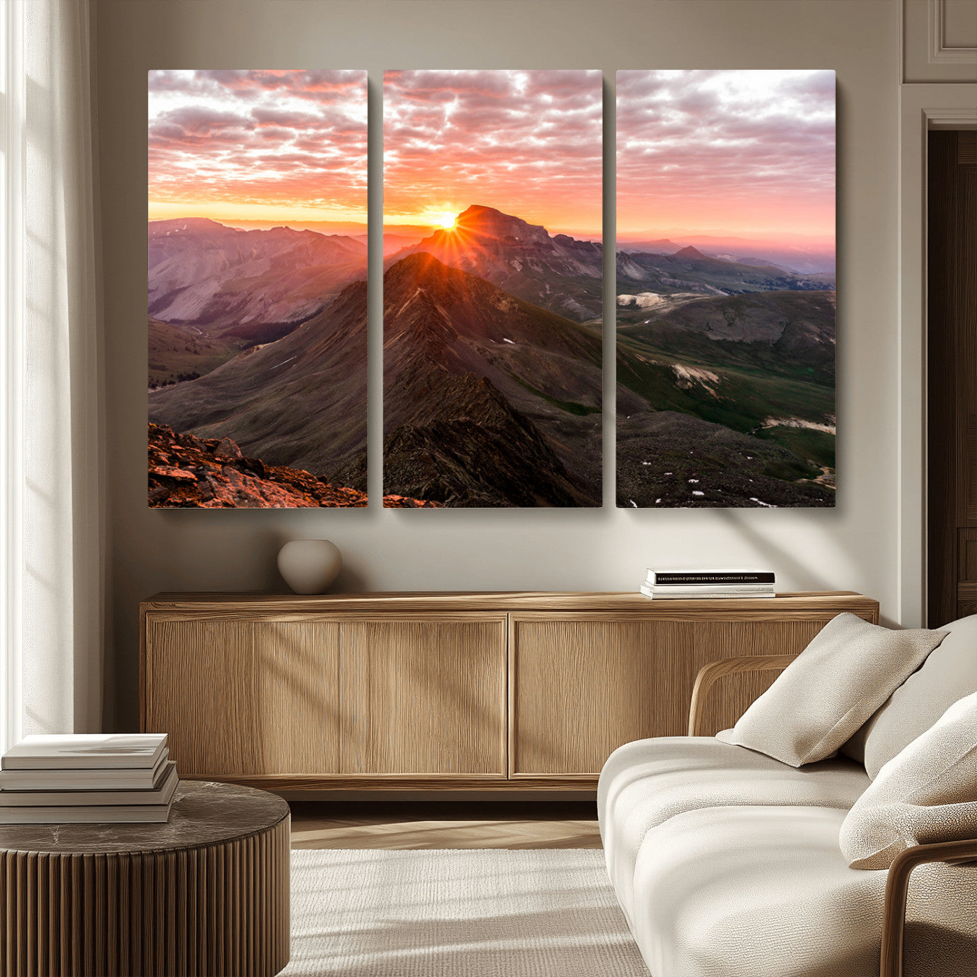 50957419-MGV-CV-36X24-Mountain Sunrise Wall Art Canvas Print, Framed Alpine Ridge Art Picture Print, Mountain Range Perfect Vibrant Rustic Decor Artwork