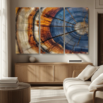 18032999-MGV-CV-36X24-Tree Ring Wall Art – Blue Brown Abstract Wood Slice Canvas Print, Rustic Modern Nature Decor for Living Room, Office, Bedroom or