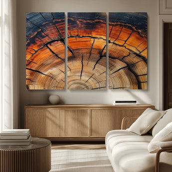 65909987-MGV-CV-36X24-Rustic Tree Ring Wall Art – Nature Inspired Wooden Texture Canvas Print, Modern Abstract Artwork for Living Room, Bedroom, Office