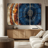 60099360-MGV-CV-36X24-Blue Tree Ring Wall Art – Rustic Wood Grain Canvas Print, Modern Abstract Artwork with Natural Texture for Living Room, Bedroom,