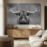 81228550-MGV-CV-36X24-Framed Texas Longhorn Bull Art Canvas Print, Western Bull Wall Art Print, Long Horn Bull Photo Print for Log Cabin, Large Bull