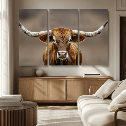 12179171-MGV-CV-36X24-Texas Longhorn Wall Art Canvas Print, Framed Brown Bull Art Picture Print, Lone Cattle Perfect Rustic Western Decor Artwork
