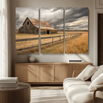 26821575-MGV-CV-36X24-Old Barn Wall Art Canvas Print, Framed Rustic Barn Art Picture Print, Moody Farm Perfect Rustic Farmhouse Decor Artwork