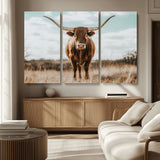 39350715-MGV-CV-36X24-Texas Longhorn Wall Art Canvas Print, Framed Longhorn Cow Art Picture Print, Western Cattle Perfect Rustic Western Decor Artwork