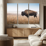 91267849-MGV-CV-36X24-Wild Bison Wall Art Canvas Print, Framed Bison in Prairie Art Picture Print, Rustic Western Perfect Rustic Western Decor Artwork