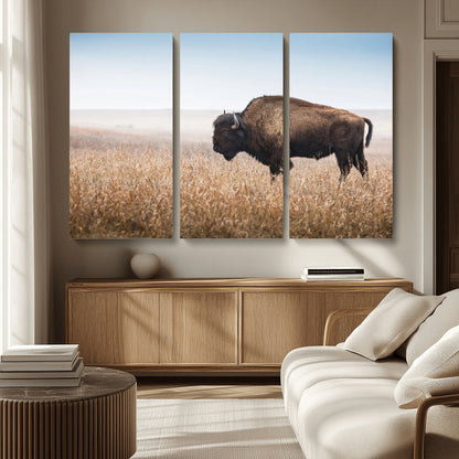 91267849-MGV-CV-36X24-Wild Bison Wall Art Canvas Print, Framed Bison in Prairie Art Picture Print, Rustic Western Perfect Rustic Western Decor Artwork