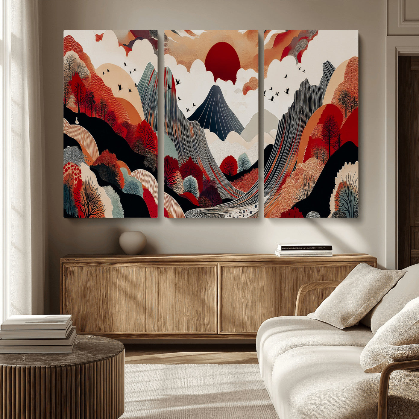 59495752-MGV-CV-36X24-Abstract Mountain Wall Art Canvas Print, Framed Vibrant Landscape Art Picture Print, Nature Drawing Perfect Contemporary