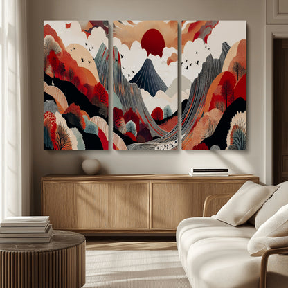 59495752-MGV-CV-36X24-Abstract Mountain Wall Art Canvas Print, Framed Vibrant Landscape Art Picture Print, Nature Drawing Perfect Contemporary