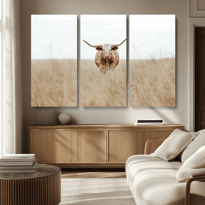 20927060-MGV-CV-36X24-Texas Longhorn Wall Art Canvas Print, Framed Lone Cattle Art Picture Print, Longhorn Bull Perfect Rustic Western Decor Artwork