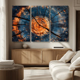 81894502-MGV-CV-36X24-Burnt Wood Wall Art Canvas Print, Framed Aged Timber Art Picture Print, Rustic Tree Slice Perfect Rustic Decor Artwork for Home,