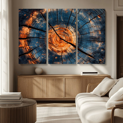 81894502-MGV-CV-36X24-Burnt Wood Wall Art Canvas Print, Framed Aged Timber Art Picture Print, Rustic Tree Slice Perfect Rustic Decor Artwork for Home,